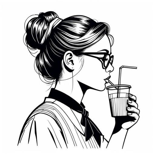 Woman Drinking with Straw Illustration