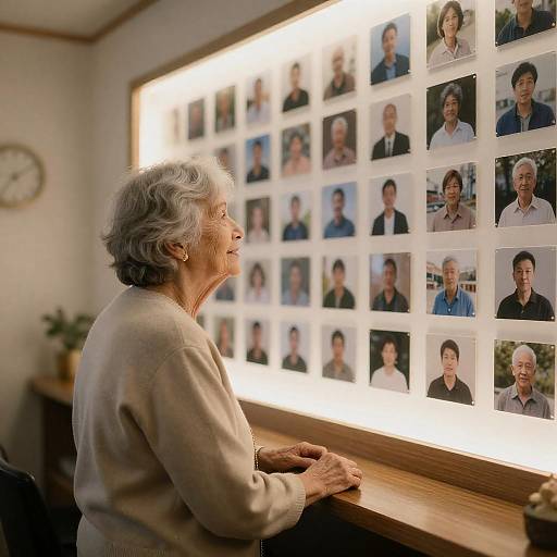 Elderly Woman Gazing at Family Photographs