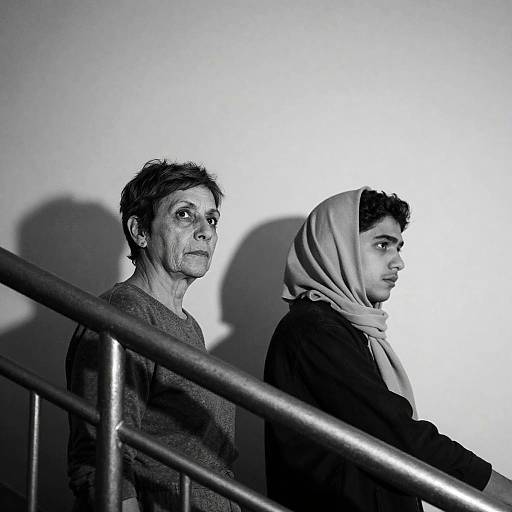 Intense Gaze on a Staircase