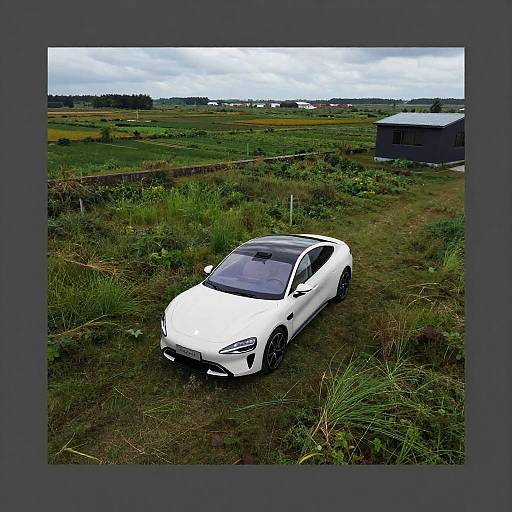 Futuristic Car in Lush Aerial Landscape
