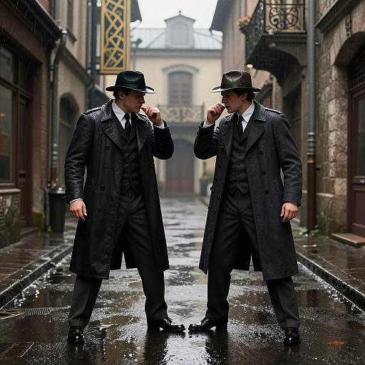 Noir Detectives in Rain-Slick Alleyway