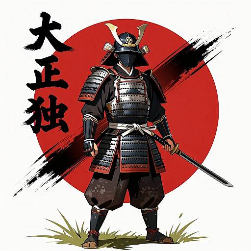 Samurai Warrior Illustration on Grass