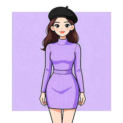 Parisian Woman in Pastel Purple Outfit
