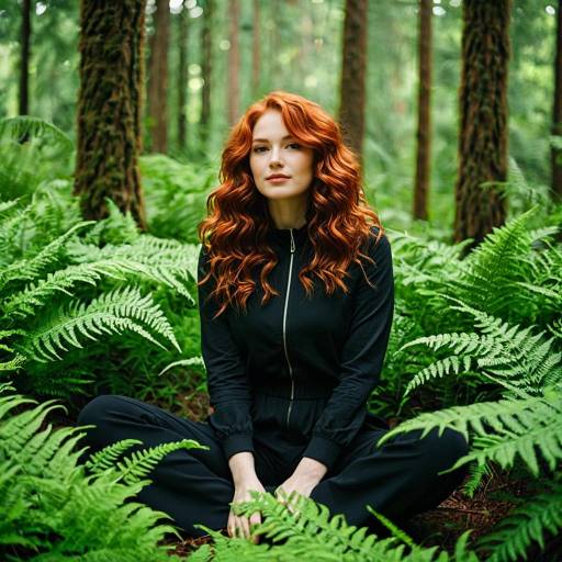 Romantic Woman in Fern-Laden Forest