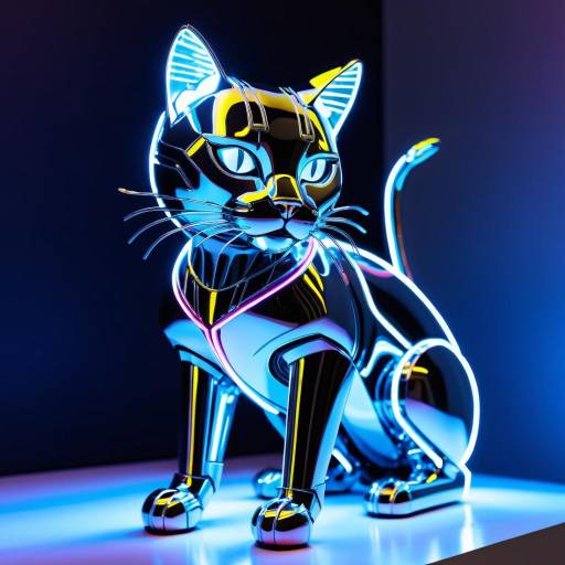 Futuristic Portrait of Neon Robotic Cat