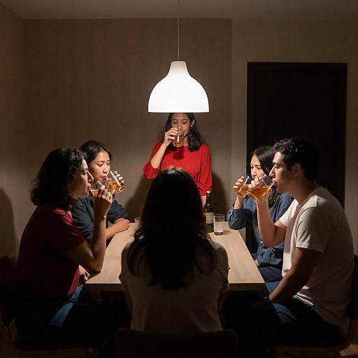 Dimly Lit Gathering Around Small Table