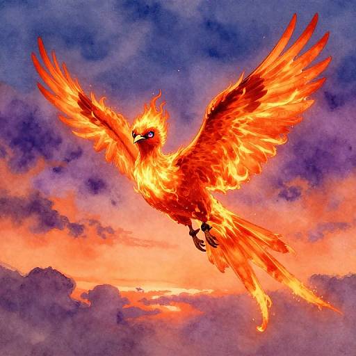 Firebird's Rebirth in Dreamy Watercolor