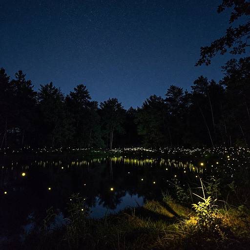 Starry Night Over Forest Lake