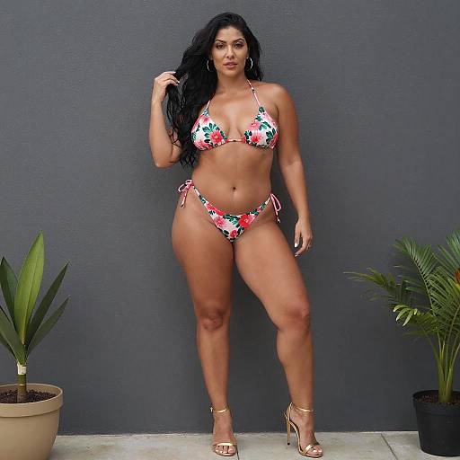 Confident Woman in Floral Bikini