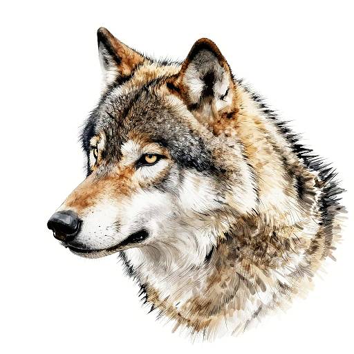 Realistic Digital Drawing of Wolf Head in Profile
