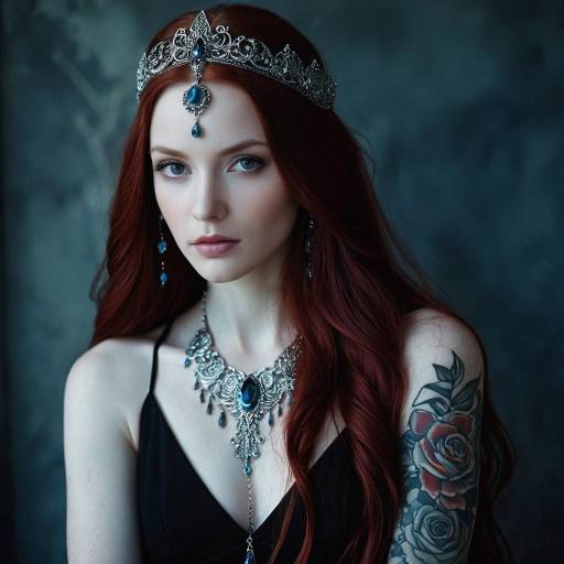 Fantasy Portrait of Woman with Red Hair and Silver Jewelry