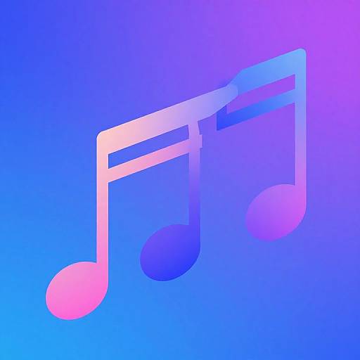 Digital gradient illustration of a musical note in pink, blue, and purple tones, set against a vibrant blue background.