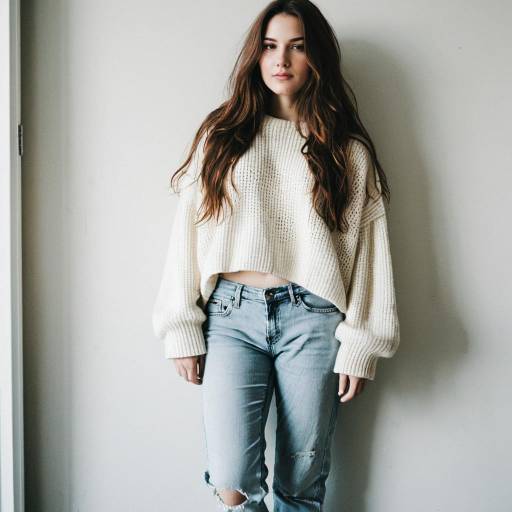 Casual young woman in oversized sweater and faded jeans