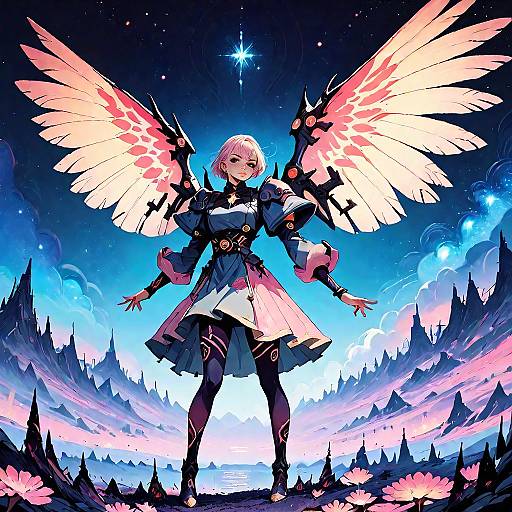 Iridescent Cosmic Night with Giant Mushrooms