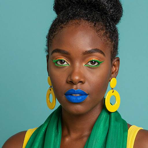 Black Woman with Vibrant Makeup and Accessories