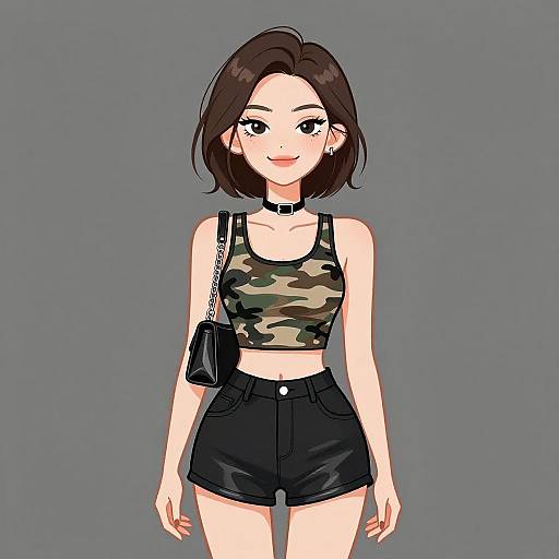 Edgy Woman in Camo Crop Top