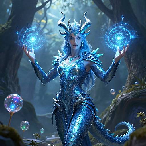 Blue Dragonborn Mage Casting Spell