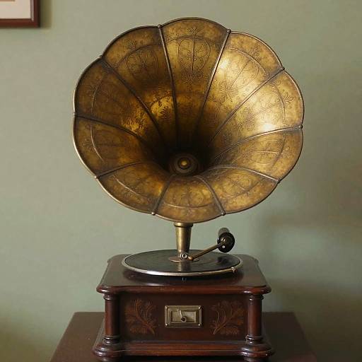 Vintage Gramophone with Ornate Horn