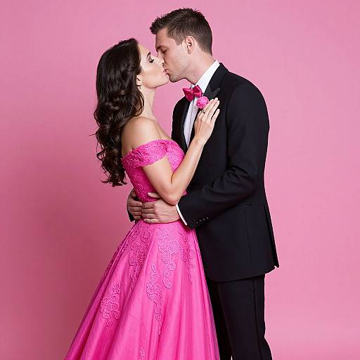Elegant Couple Tender Kiss in Pink