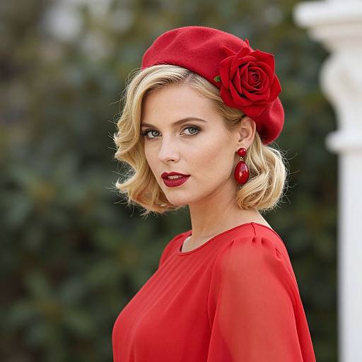 Elegant Blonde Woman in Red Beret