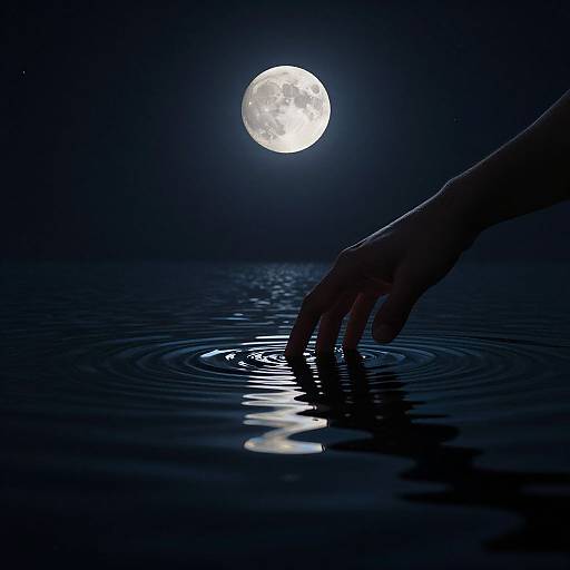 Nocturnal Hand Touching Moonlit Water