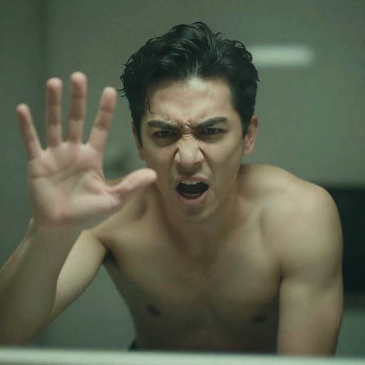 Shirtless Man Behind Green Barrier