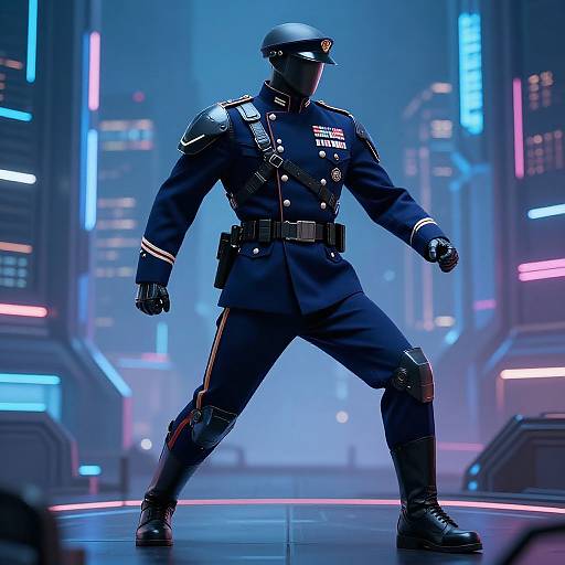 Futuristic Soldier in Navy Uniform