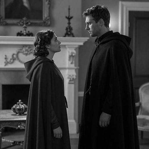 Dramatic Black-and-White Portrait of Two Figures