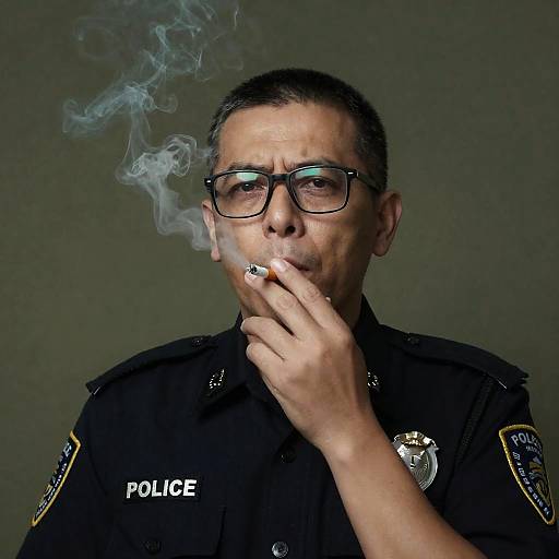Intense Policeman Smoky Portrait