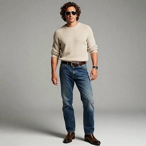Stylish Man in Knit Sweater and Jeans