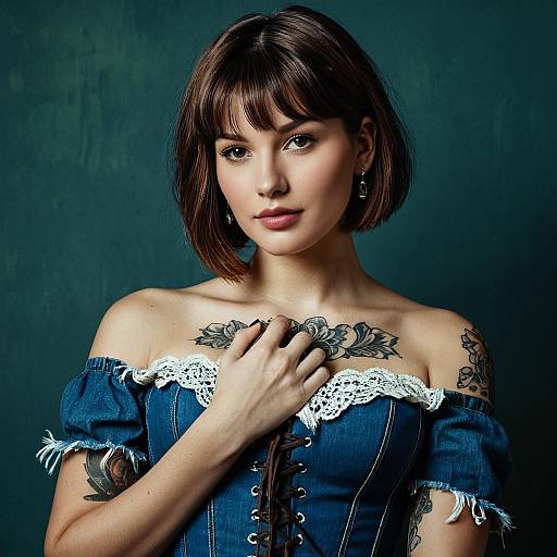 Tattooed Woman in Denim Corset