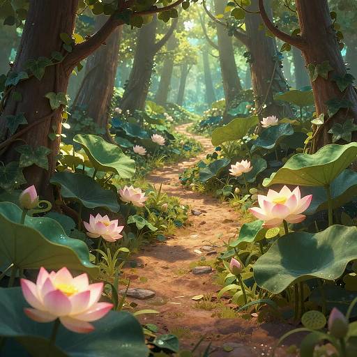 Dreamy Forest Path with Ivy