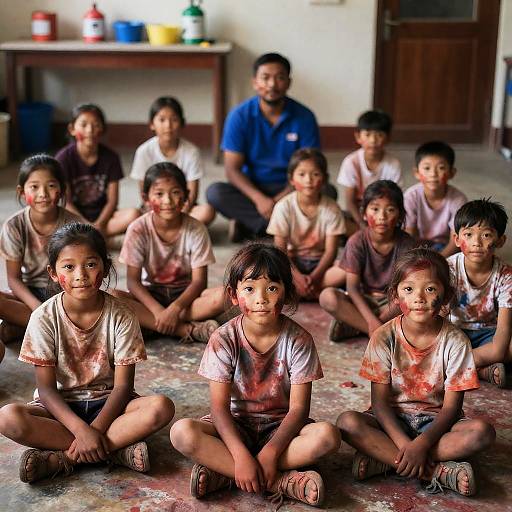 Vibrant Group Portrait of Painted Children