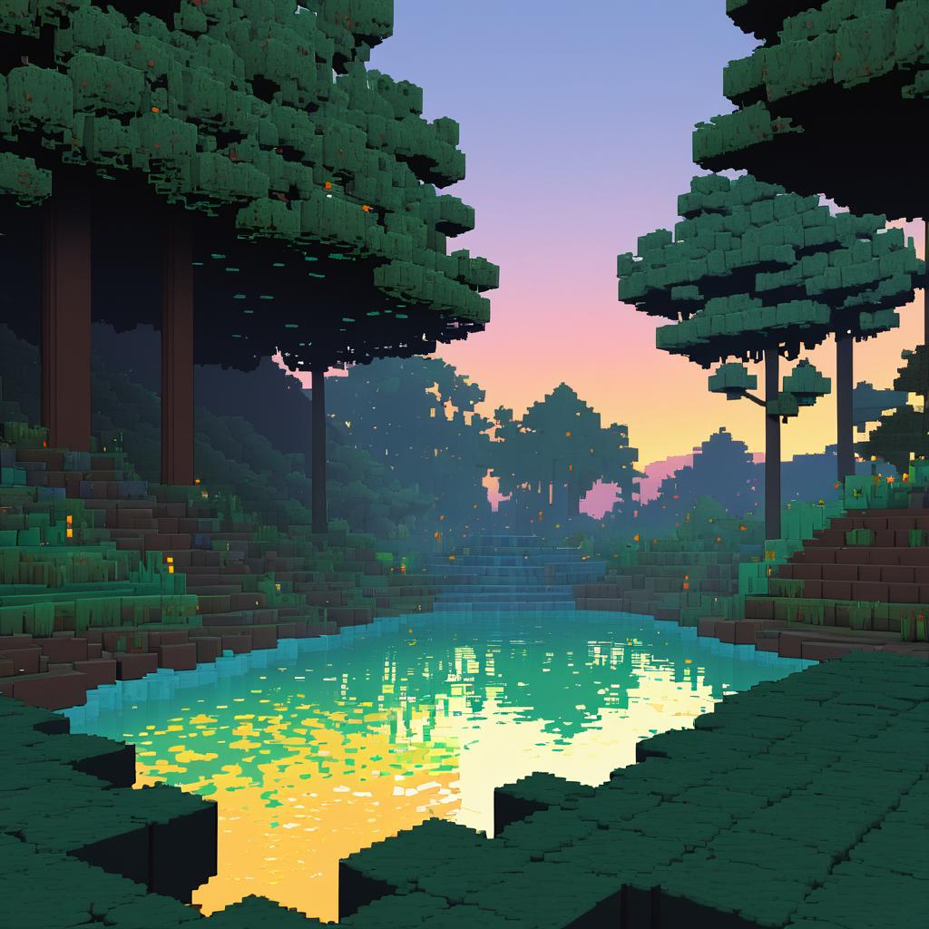 Voxel Art: Dawn at a Hidden Grotto