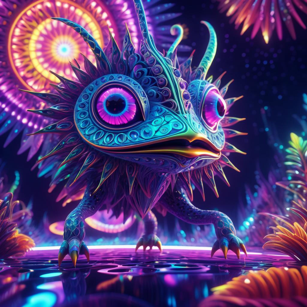 Whimsical Creature in Vibrant DMT Landscape