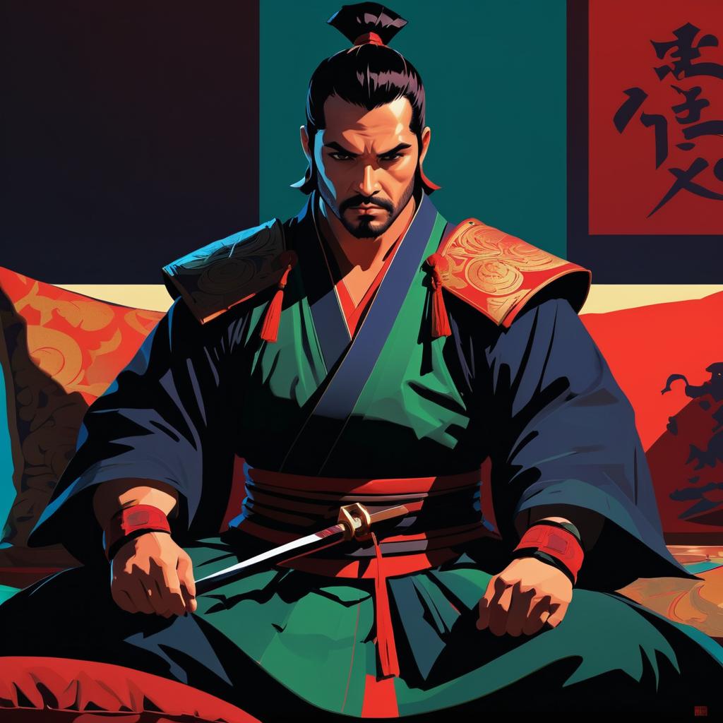 Heroic Samurai Portrait in Vibrant Style