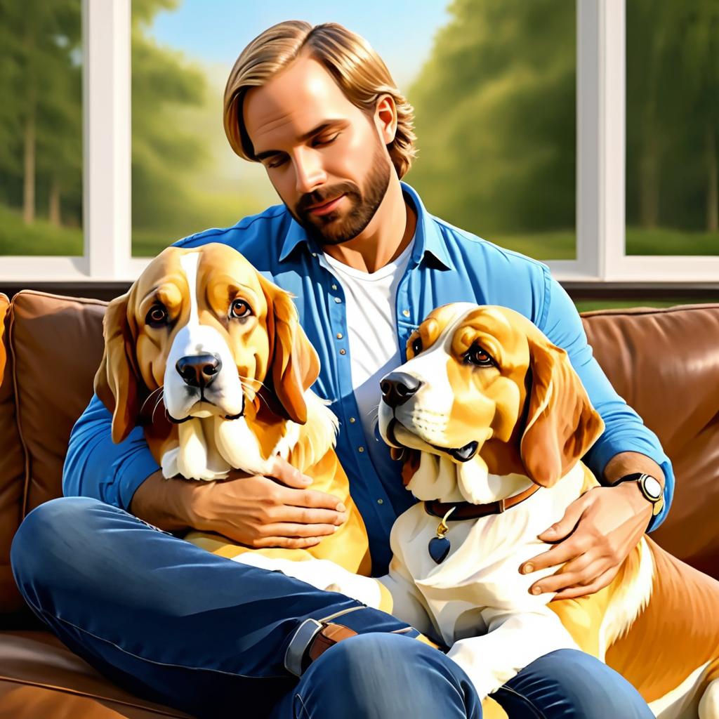 Man Embracing Beagle with Golden Retriever