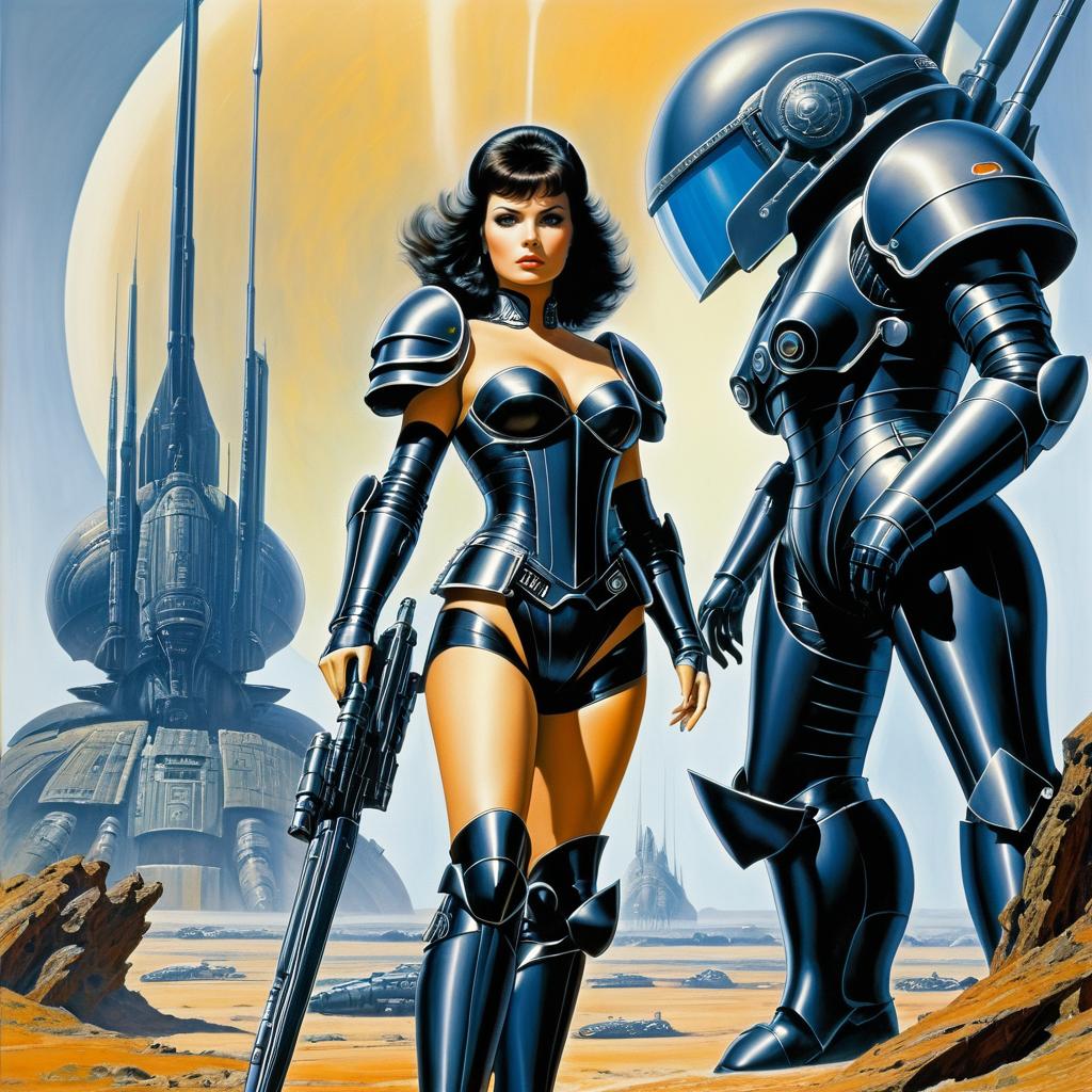 Futuristic Battle Woman in Retro Art Style