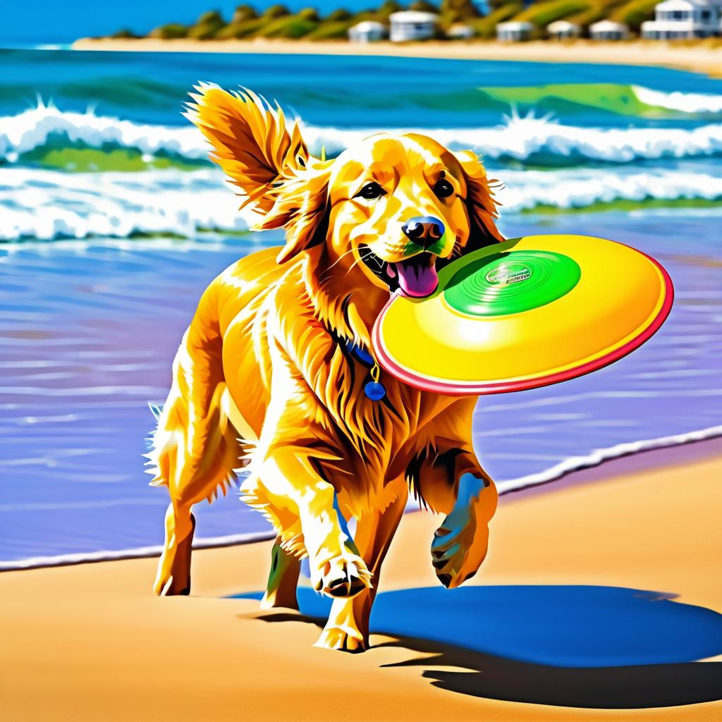 Vibrant Golden Retriever Beach Playtime