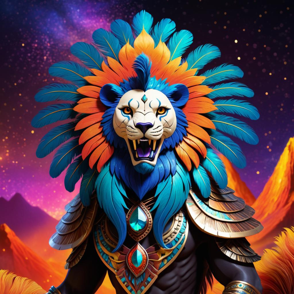 Stylized Skeletal Lion with Peacock Flair