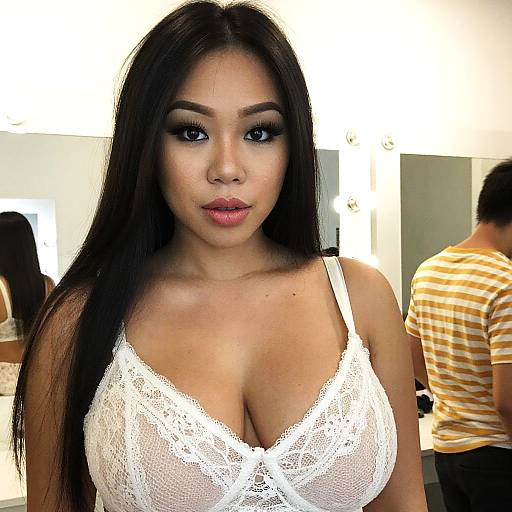 Asian Woman in White Lace Bra