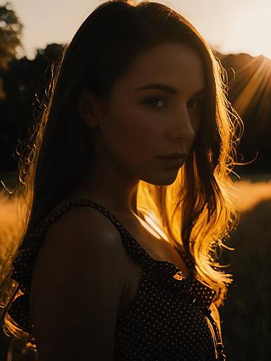 Woman in Polka Dot Dress at Sunset