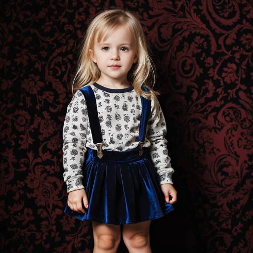 Young Blonde Girl in Blue Velvet Skirt