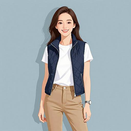 Smiling Woman in Casual Navy Vest