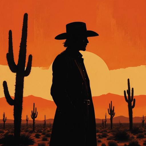 Silhouette of Cowboy in Desert at Sunset