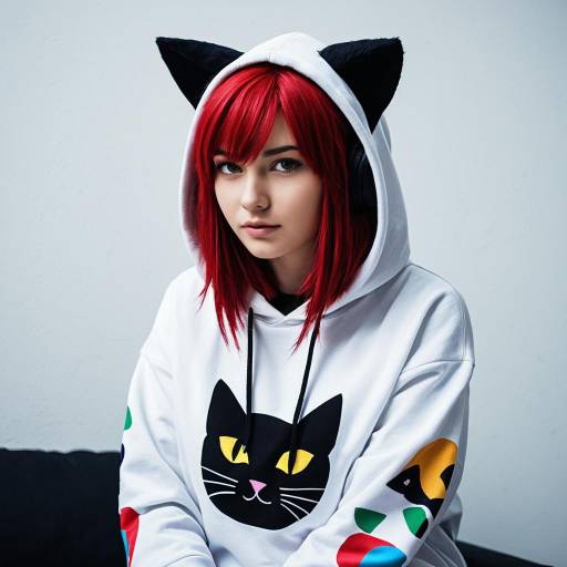 Young Woman in Cat Ears Hoodie