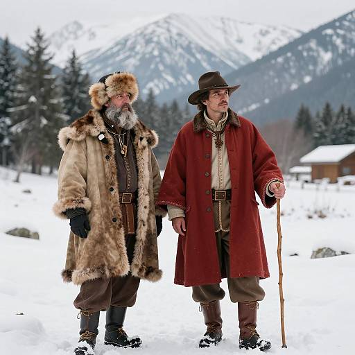 Two Men in a Snowy Mountain Scene