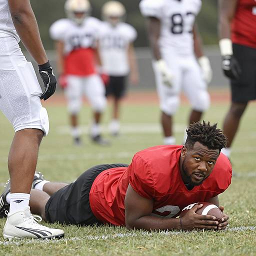 Football Practice Scene with Intense Focus