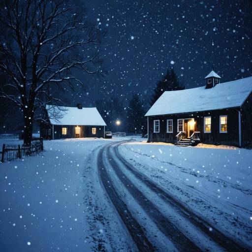 Snowy Rural Farmstead at Night