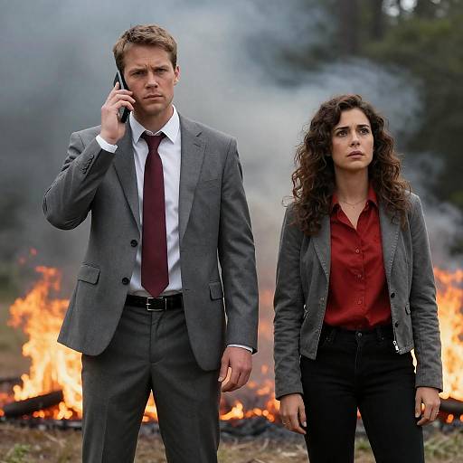 Intense Duo Amidst Forest Fire